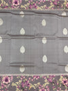 Elegant Grey Tussore Saree with Floral Printed Border