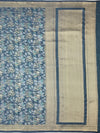 Slate Blue Mashru Silk Saree with Botanical Weave and Micro-Check Blouse