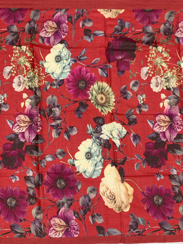 Botanical Bloom Crimson Red Bhagalpuri Tussore Silk Sare
