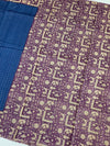Blue Tussore Saree With Folk Traditional Printed Border