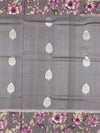 Elegant Grey Tussore Saree with Floral Printed Border