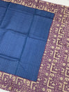 Blue Tussore Saree With Folk Traditional Printed Border