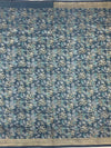 Slate Blue Mashru Silk Saree with Botanical Weave and Micro-Check Blouse