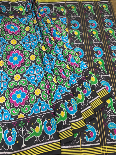 Midnight Black Vibrant Motif Patola Saree