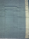 Slate Blue Mashru Silk Saree with Botanical Weave and Micro-Check Blouse