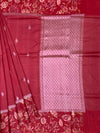 Deep Crimson Red Tussore Saree with Woven Butis and Floral Printed Border