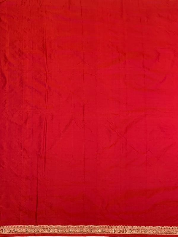 Vibrant Crimson Red Mashru Silk Saree with Zari Motifs & Pallu