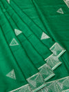 Vibrant Green Tussore Silk Saree with Geometric Triangle Motifs & Border