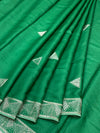 Vibrant Green Tussore Silk Saree with Geometric Triangle Motifs & Border