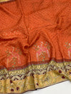 Tussore Kalamkari Bandhani Saree Rust In Colour