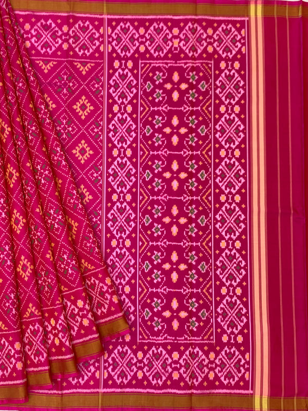 Vibrant Magenta & Mustard Rajkot Patola Silk Saree