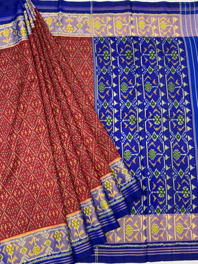 Regal Crimson Red & Royal Blue Rajkot Patola Silk Saree