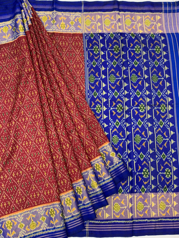 Regal Crimson Red & Royal Blue Rajkot Patola Silk Saree