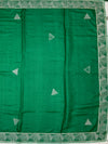 Vibrant Green Tussore Silk Saree with Geometric Triangle Motifs & Border