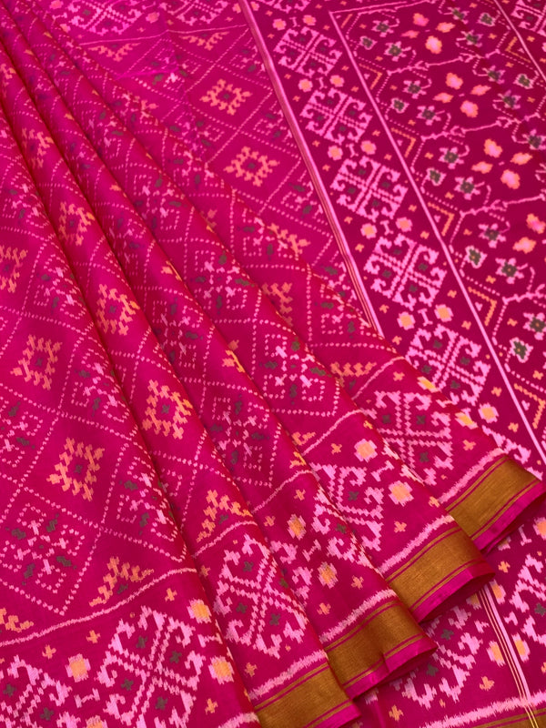 Vibrant Magenta & Mustard Rajkot Patola Silk Saree