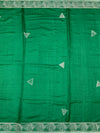 Vibrant Green Tussore Silk Saree with Geometric Triangle Motifs & Border