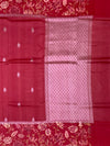 Deep Crimson Red Tussore Saree with Woven Butis and Floral Printed Border