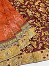 Tussore Kalamkari Bandhani Saree Rust In Colour