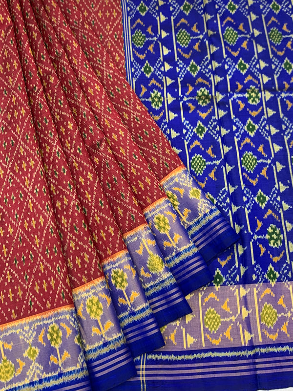 Regal Crimson Red & Royal Blue Rajkot Patola Silk Saree