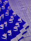Royal Blue Mashru Silk Saree with Floral Motifs & Silver Zari Jaal Pallu
