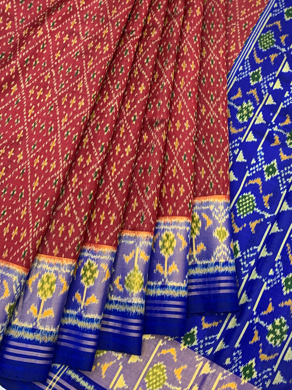 Regal Crimson Red & Royal Blue Rajkot Patola Silk Saree