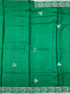 Vibrant Green Tussore Silk Saree with Geometric Triangle Motifs & Border