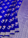 Royal Blue Mashru Silk Saree with Floral Motifs & Silver Zari Jaal Pallu