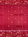 Deep Crimson Red Tussore Saree with Woven Butis and Floral Printed Border