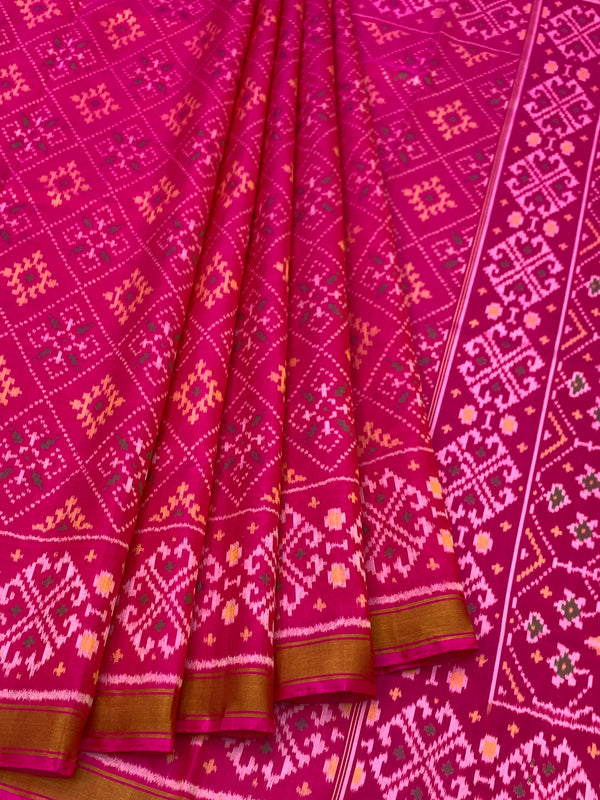 Vibrant Magenta & Mustard Rajkot Patola Silk Saree