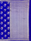 Royal Blue Mashru Silk Saree with Floral Motifs & Silver Zari Jaal Pallu