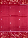 Deep Crimson Red Tussore Saree with Woven Butis and Floral Printed Border