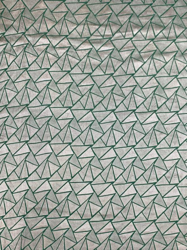 Vibrant Green Tussore Silk Saree with Geometric Triangle Motifs & Border