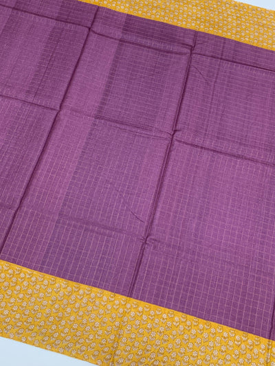 Purple Tussore Saree With Floral Border