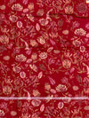 Deep Crimson Red Tussore Saree with Woven Butis and Floral Printed Border