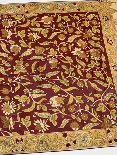 Tussore Kalamkari Bandhani Saree Rust In Colour