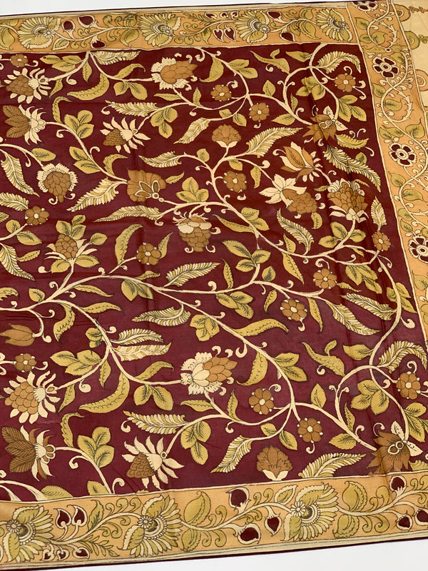 Tussore Kalamkari Bandhani Saree Rust In Colour
