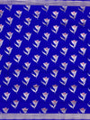 Royal Blue Mashru Silk Saree with Floral Motifs & Silver Zari Jaal Pallu