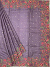 Muted Mauve Tussore Silk Saree with Scalloped Floral Embroidery & Woven Accents
