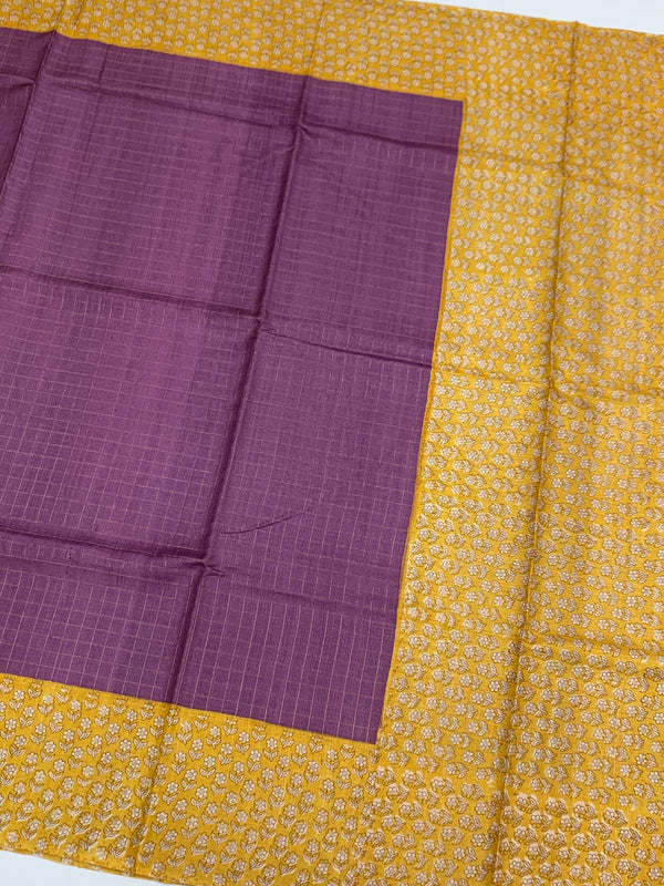 Purple Tussore Saree With Floral Border