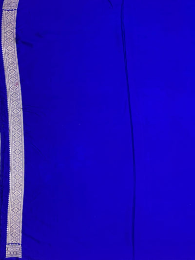 Royal Blue Mashru Silk Saree with Floral Motifs & Silver Zari Jaal Pallu