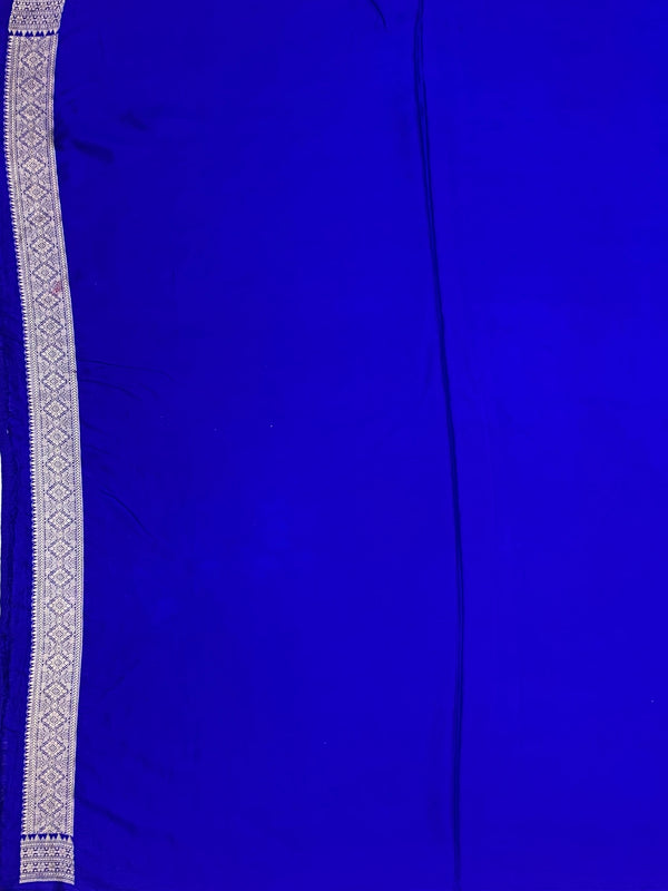 Royal Blue Mashru Silk Saree with Floral Motifs & Silver Zari Jaal Pallu