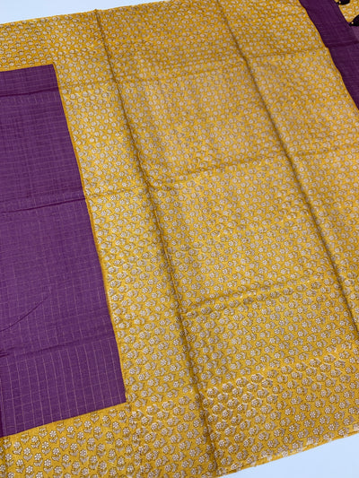 Purple Tussore Saree With Floral Border