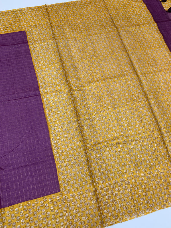Purple Tussore Saree With Floral Border