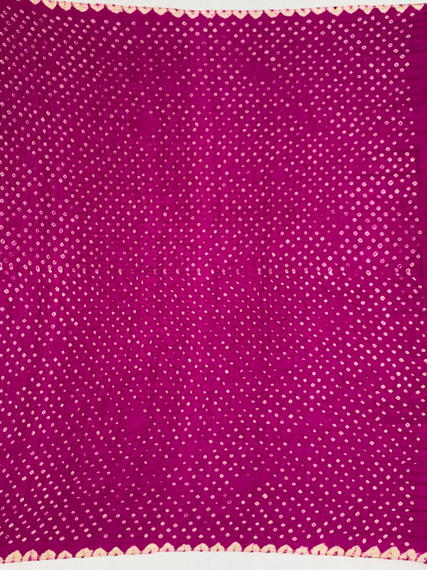 Tussore Silk Bandhani Saree Rani-Pink In Colour