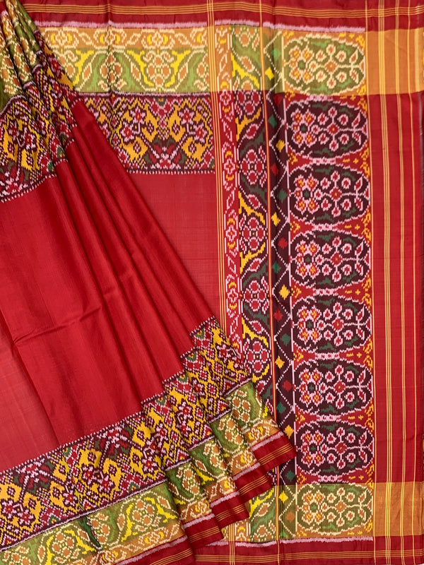 Striking Crimson Red Rajkot Patola Silk Saree