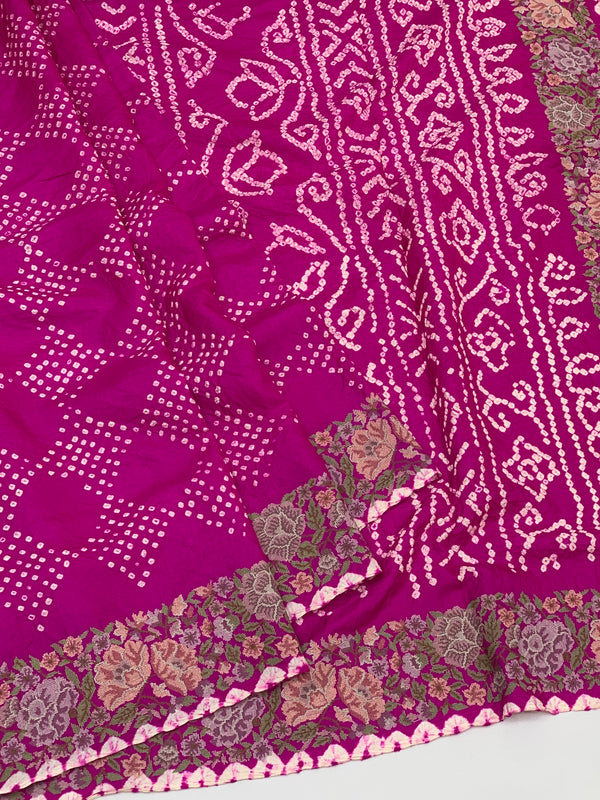 Tussore Silk Bandhani Saree Rani-Pink In Colour