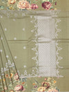 Sage Green Tussore Saree with Silver Weave with Floral Border