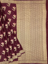 Deep Wine Mashru Silk Saree with Floral Motifs & Gold Zari Jaal Pallu