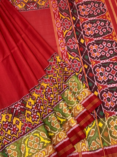 Striking Crimson Red Rajkot Patola Silk Saree