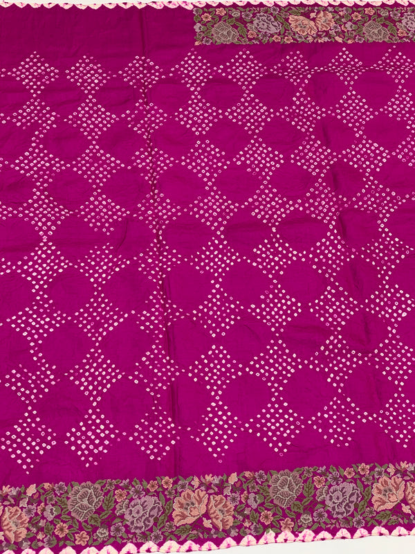 Tussore Silk Bandhani Saree Rani-Pink In Colour